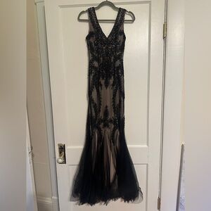 Cachet Black Lace Evening Gown